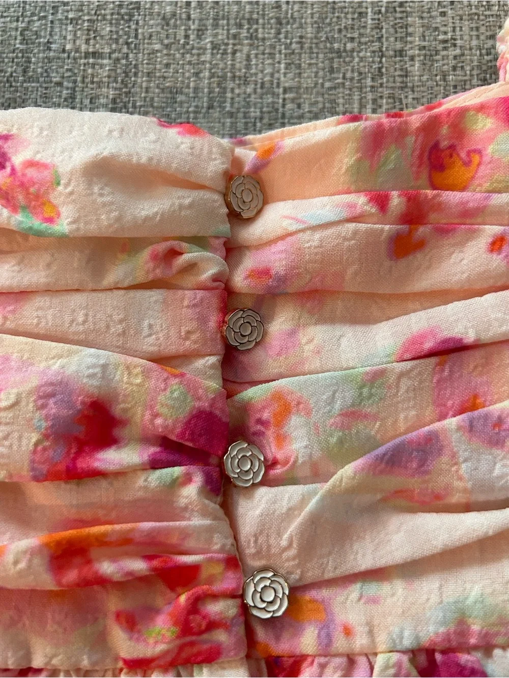 Catherine Malandrino Girls Pink Watercolor Floral Puff-Sleeve Dress